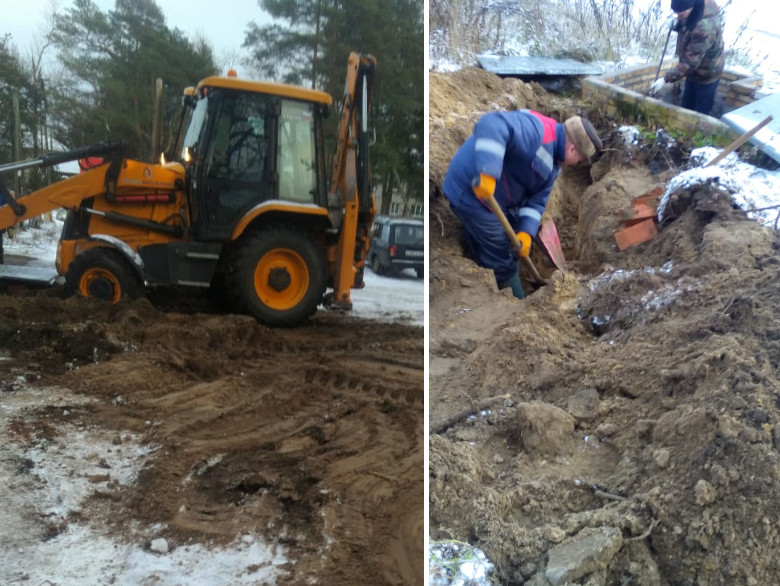 Работники ПУ Волховского района заменили участок трубы и поставили хомут